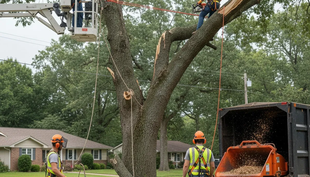 Emergency tree service crew in Albany, GA clearing storm-damaged fallen trees safely